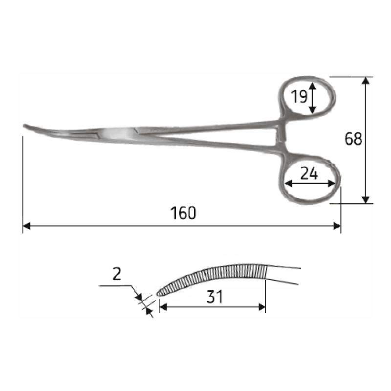 Затискач судинний Келлі-Ранкіна, 16 см, загнутий, J-17-046. Surgicon